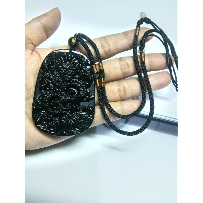 KALUNG LIONTIN GIOK UKIR NAGA BLACK