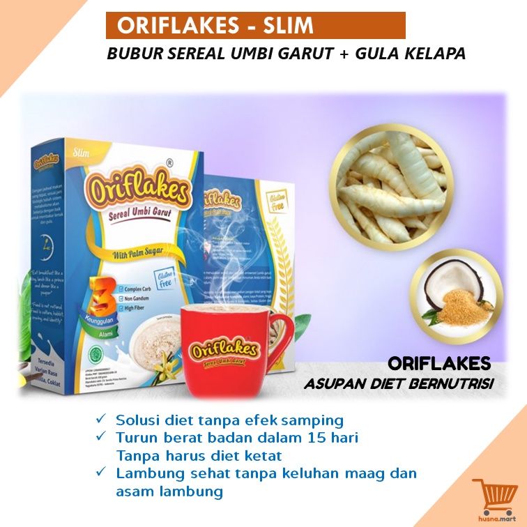 ORIFLAKES SLIM Diet Sereal Umbi Garut Penurun Berat Badan Asam Lambung Gerd Maag kemasan 350g