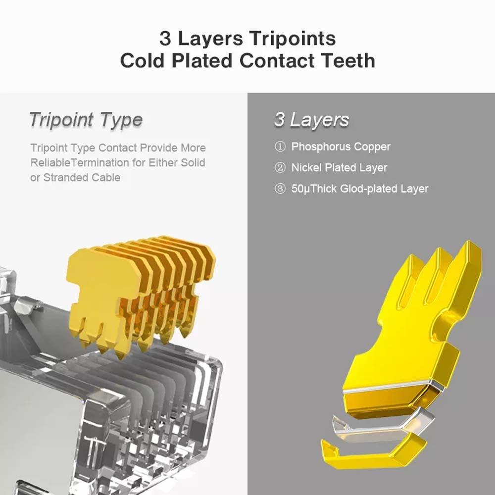 Agustina Cat6 RJ45 Connector Crimper Connector Jaringan 8P8C Modular Lapis Emas