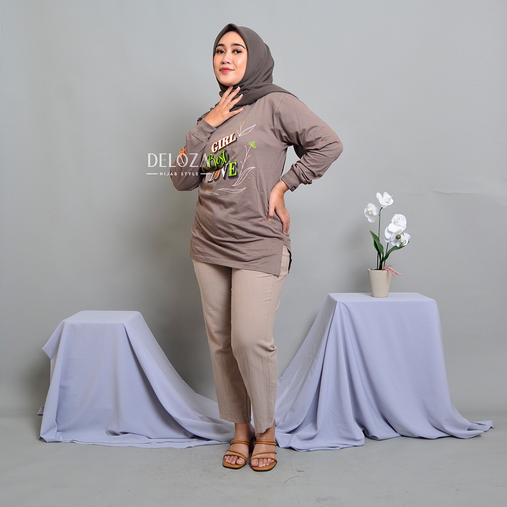 Deloza Kaos Wanita Lengan Panjang Terbaru Atasan Blouse Jumbo Original