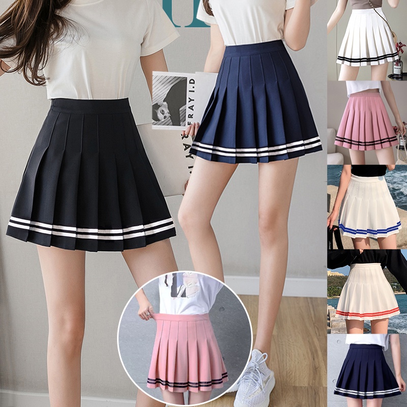 KARAKOREA 860 Banding Line Tennis Skirt/Korean Pleated Skirt/Rok mini with inner/Rok tennis