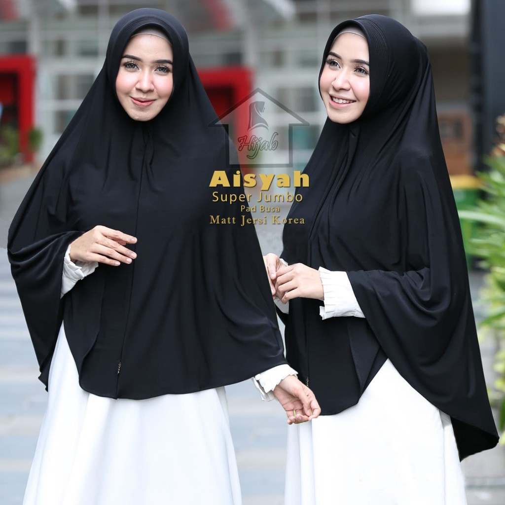 Kerudung Instan Jersey Jumbo Aisyah M,L,XL,XXL Jilbab Jersey Premium Hijab Bergo Polos Rumah Hija'b-HITAM