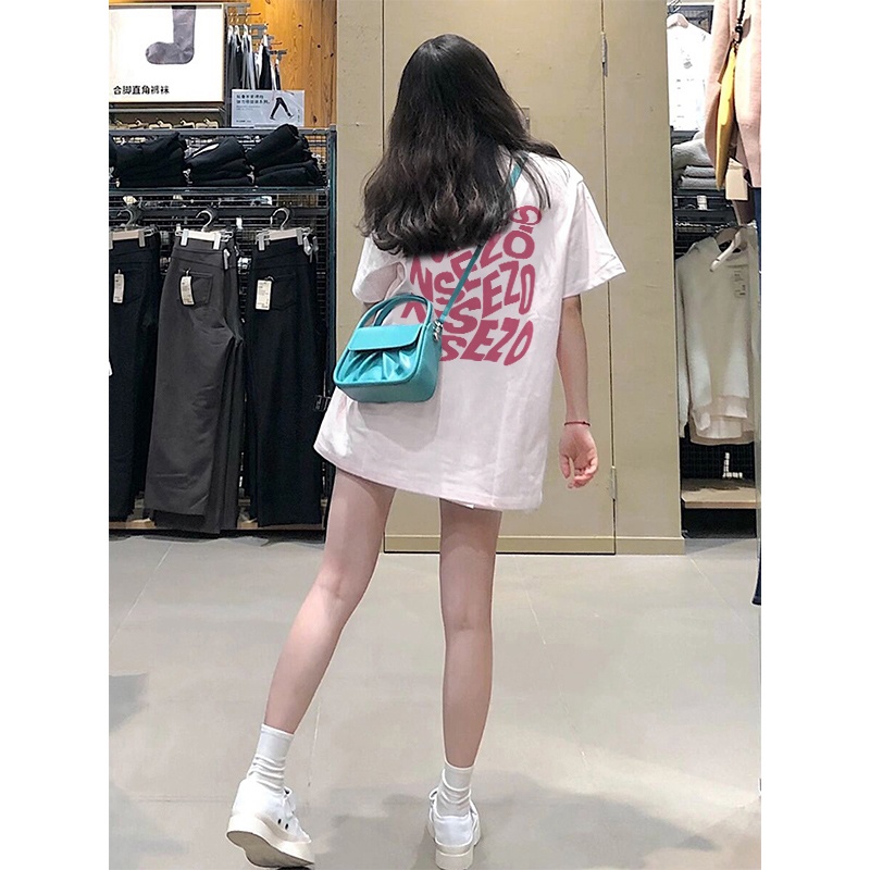 EUNII T-shirt Lengan Pendek Segar Bahasa Inggris Pencetakan Longgar Korean Style/Kaos Atasan Wanita/Baju Kaus Oversize Wanita