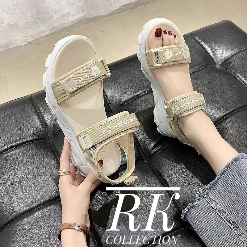 Sandal Wanita RK - Sandal Wanita 2 Tali Strap FLOWER Sandal Tali Style Santai Wanita (V1C4) Sandal W