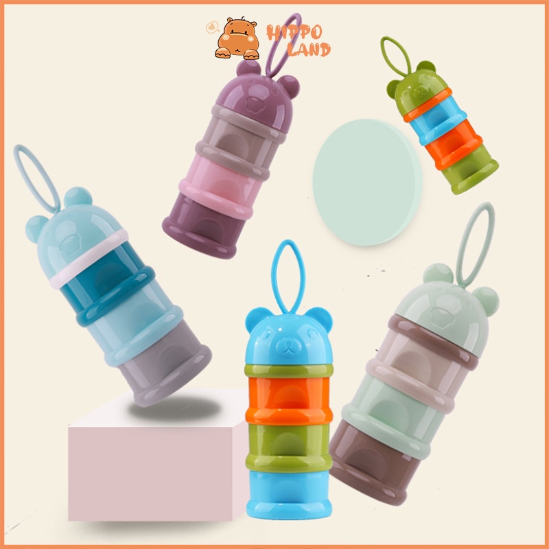 HIPPO LAND Wadah Tempat Susu Bubuk Bayi Travel 4Tingkat Milk Powder Container Karakter Kotak Susu 49