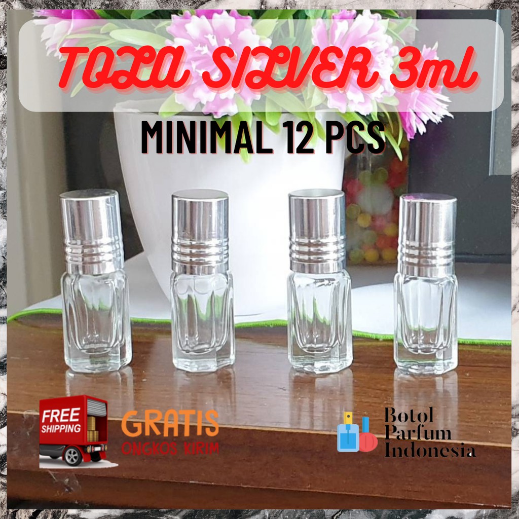 BOTOL PARFUM KOSONG ROLL ON KACA 3 ML (ROLL TOLA SILVER 3 ML)