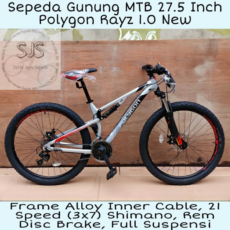 Sepeda Gunung MTB 27.5 Inch Polygon Rayz 1.0 New Alloy 21 Speed Full Suspensi