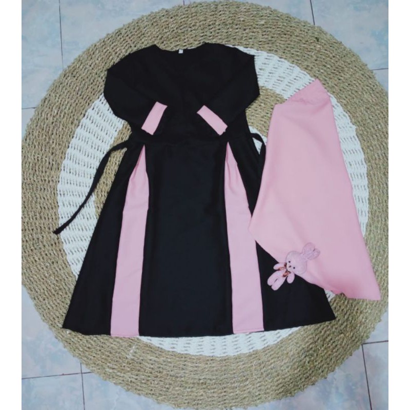 Gamis Anak Tanggung Crinkle Uragiri/Gamis Rubiah Crinkle Set Hijab Gamis Anak Marwah Kids+Hijab