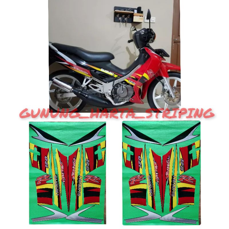 Stiker Striping Motor Suzuki Satria Hiu LSCM 120R 2005 Standar Original Merah hitam