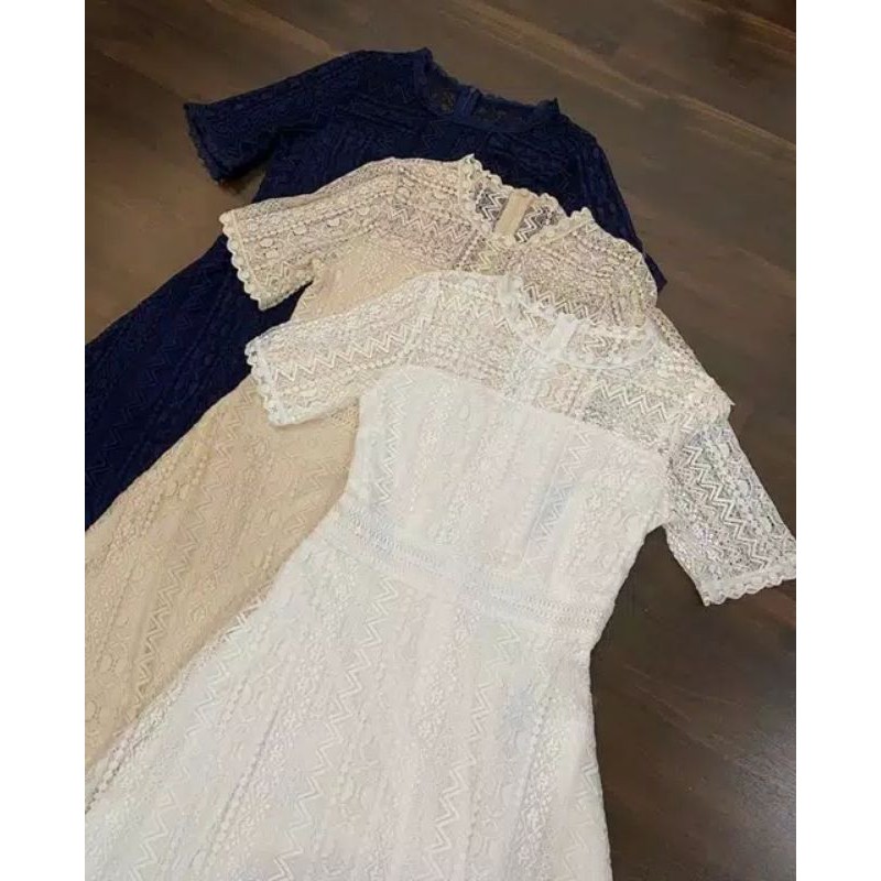 Dress Midi/Mini/Gaun Brukat/Brokat Putih/White Import Bagus Cantik Elegant Pesta/Casual