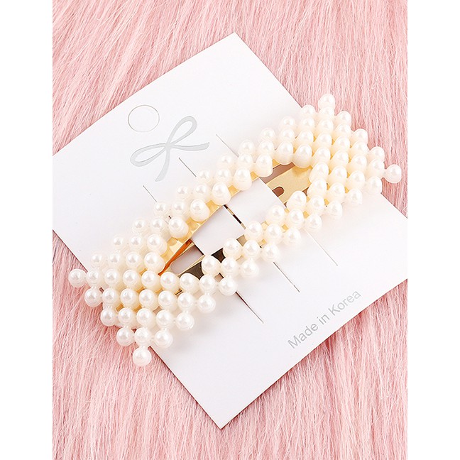 LRC Jepit Rambut Fashion Gold Hollow Rectangular Pearl Hairpin Y61650