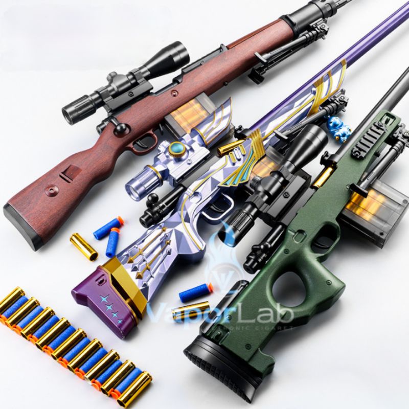 mainan pistol anak plastik model awm peluru busa soft foam bullet bolt action dengan magazine