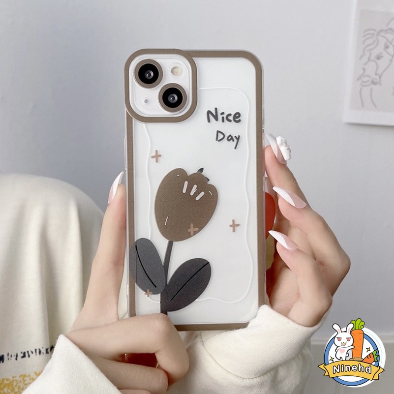 Soft Case Silikon TPU Motif Kartun Tulip Coklat Untuk iPhone 13 12 11 Pro Max X Xr Xs SE 2020 Max 8 7 6 6s Plus