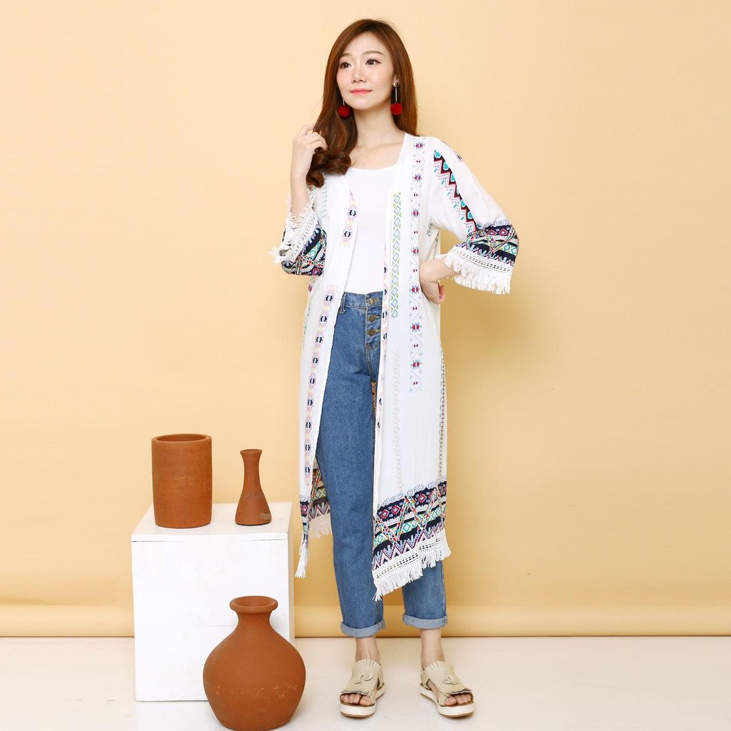 HOPYLOVY - Long Outer / Cardigan Panjang Wanita Etnic Motif Etnika