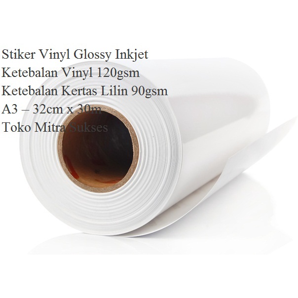 

Stiker Vinyl Glossy Inkjet A3+ Roll - 32cm x 30m Baru