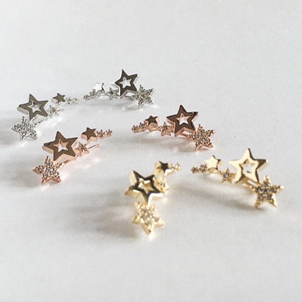Hu Hu Hu Hu Hu Alat Bantu Pasang Kacamata♡ 1 Pasang Anting Stud Desain Bintang Aksen Berlian Imitasi Untuk Wanita