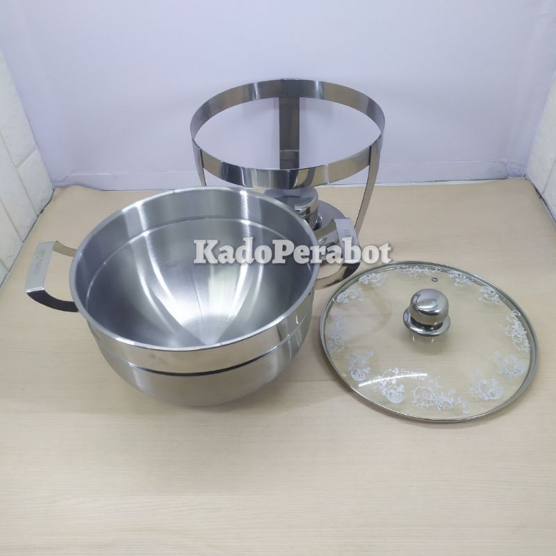 prasmanan bulat stainless - prasmanan pesta tutup kaca - food warmer