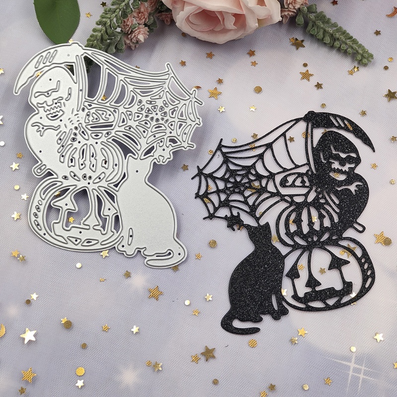 Zzz Cetakan Stensil Cutting Dies Motif Penyihir Halloween Bahan Metal Untuk Scrapbook / Craft DIY