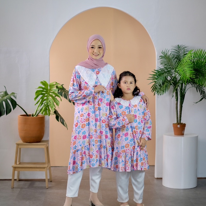 TUNIK COUPLE IBU DAN ANAK PEREMPUAN TUNIK RENDA GUZEL LACE