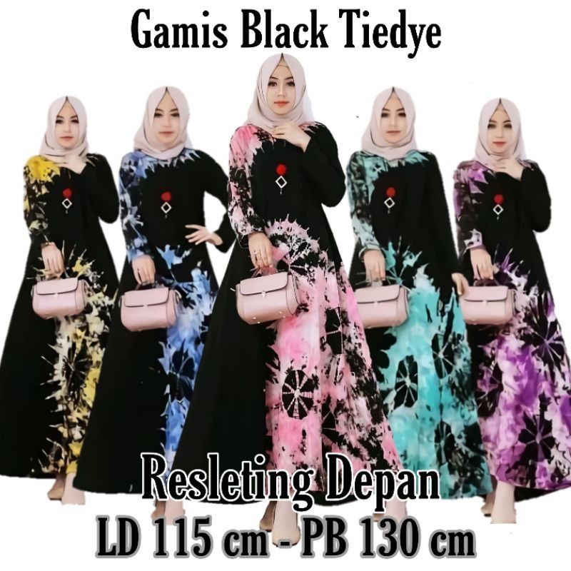 DASTER KAOS LENGAN PANJANG DASTER JUMBO DASTER BUSUI RESLETING DEPAN(GAMIS BLACK TIEDYE)