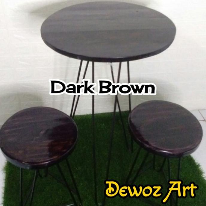 [Ready] Meja Teras 1 Set - Meja Bangku Cafe Unik - Meja Kursi Kayu Rangka Besi [D4F50]
