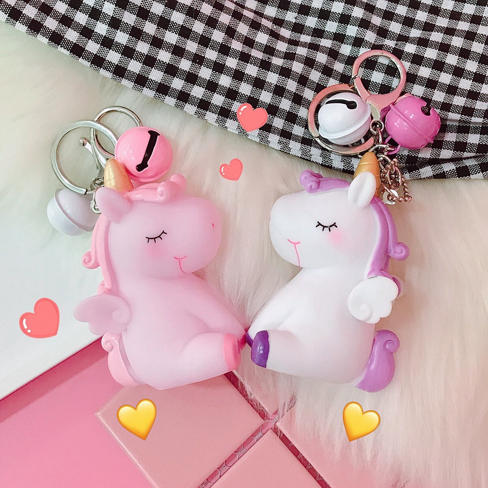 (M TOYS) Gantungan Kunci Suara Motif Unicorn Keychain Pelangi Bahan PVC untuk Tas / Handphone