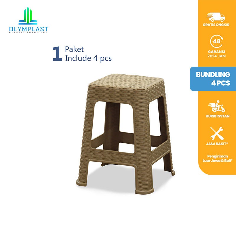 OLYMPLAST Kursi Bakso Motif Rattan Square Chair (4 Pcs)