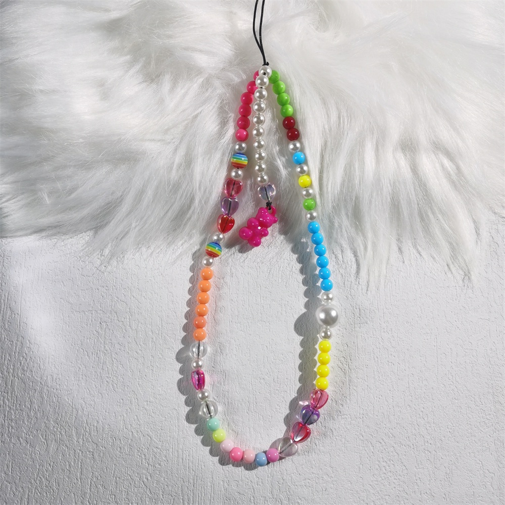Tali Lanyard Rantai Manik-Manik Abacus Mutiara Akrilik Warna-Warni Anti Hilang Untuk Case Hp
