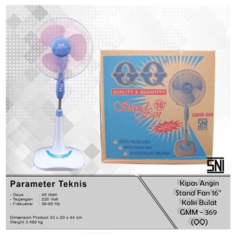 Stand Fan QQ Kaki Bulat GMM-369 Kipas Angin Berdiri Termurah Surabaya