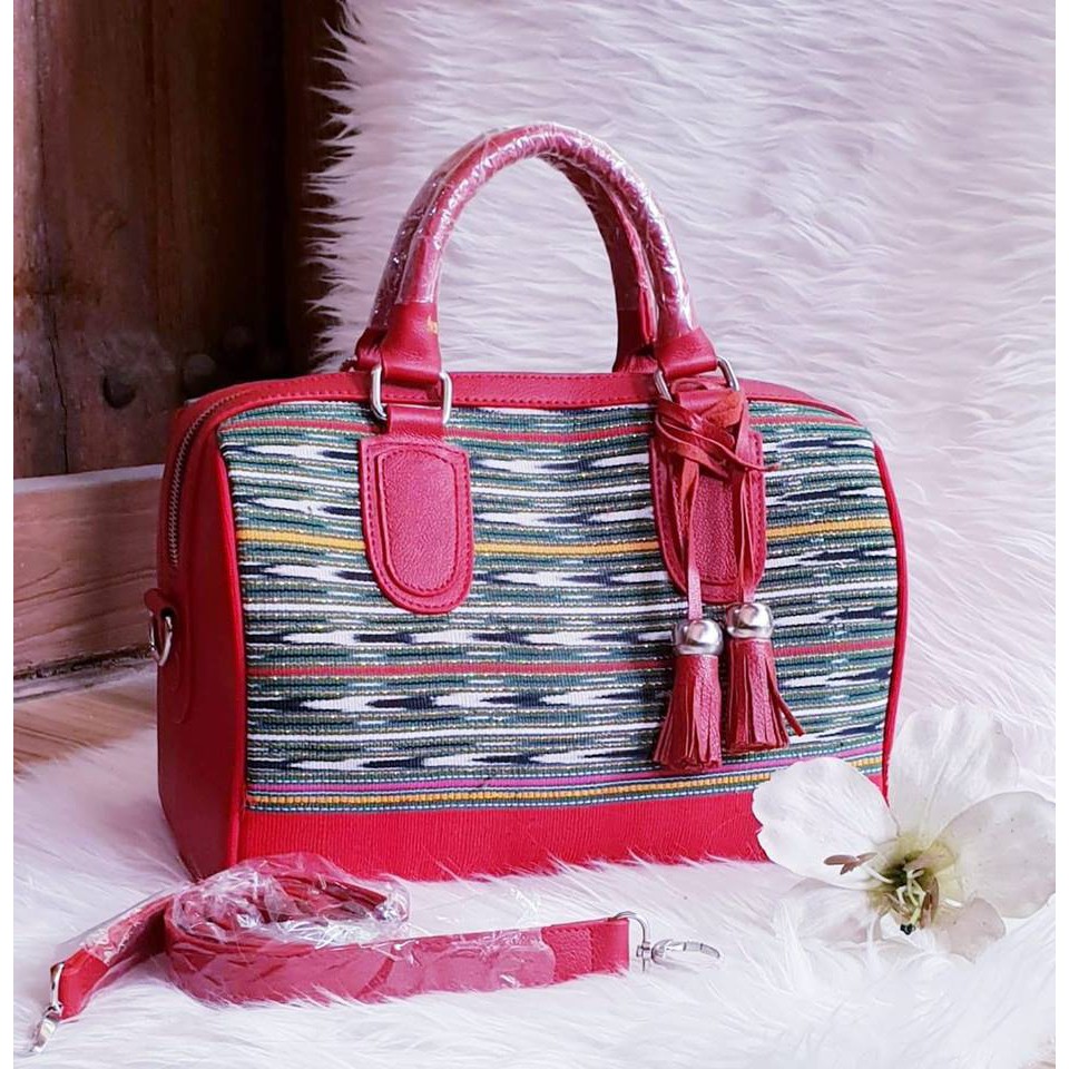 Tas Etnik (Handbag / Sling Bag) Ulos Mangiring Kombinasi Kulit Asli (Retenan 1350)