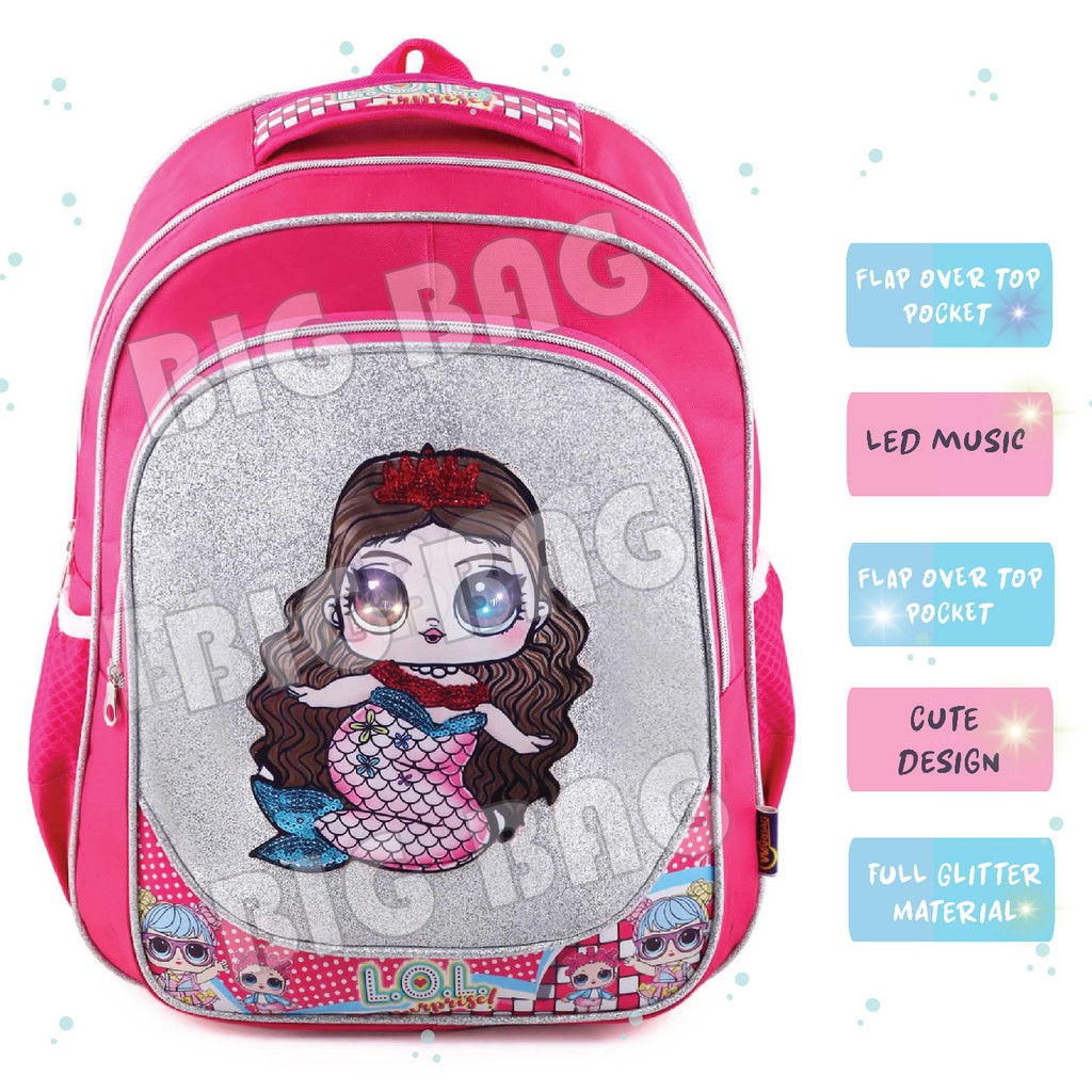 Tas Ransel Anak Perempuan Karakter - Tas Ransel Glitter LED MUSIC + BOTOL