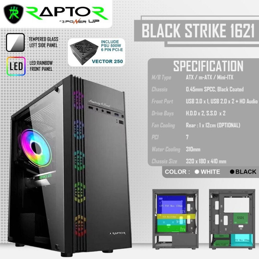 Casing Raptor Black Strike 1621 Cassing CPU Ready Front USB 3.0