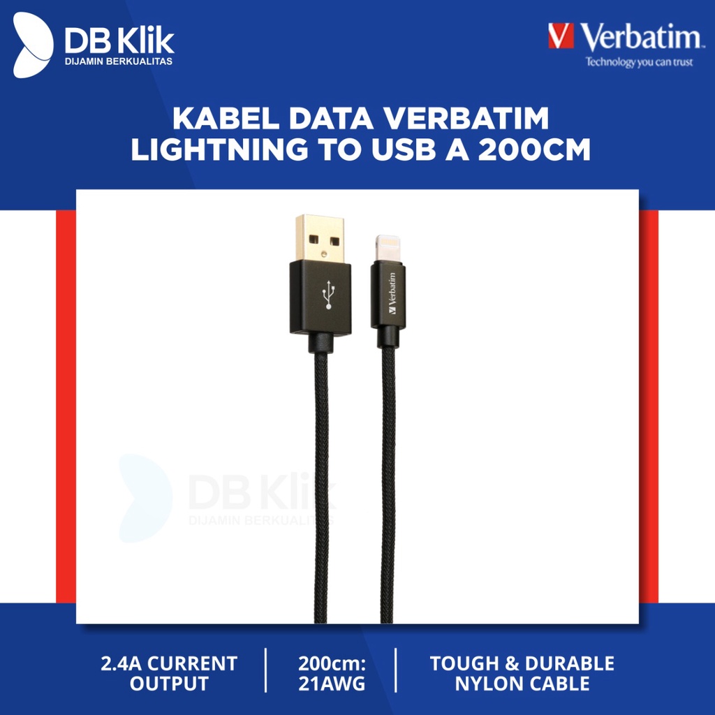 Kabel Data Verbatim Lightning to USB A 200cm 2,4A MFI - Verbatim 65361