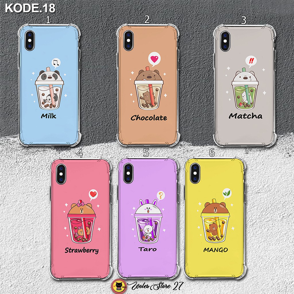 Custom Case Anti Crack Soft 2D Buble Boba Milk Kode 18