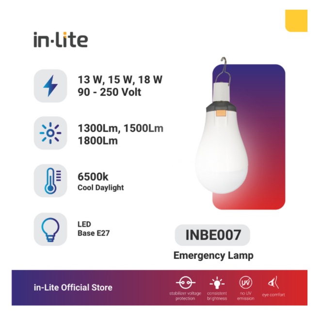 In-Lite Lampu Emergency LED + Hanger + Battery INBE007 - 18 Watt