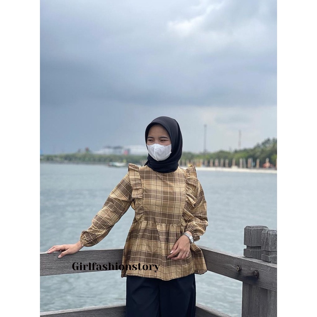 BEFAST - ZFS OOTD Wanita Blouse FICA / CIRELEA BLOUSE / Blouse Motif / Blouse Lengan Panjang / Blouse Motif Kotak-Kotak / Blouse Casual / Blouse Wanita Kekinian / Blouse Terbaru 2022