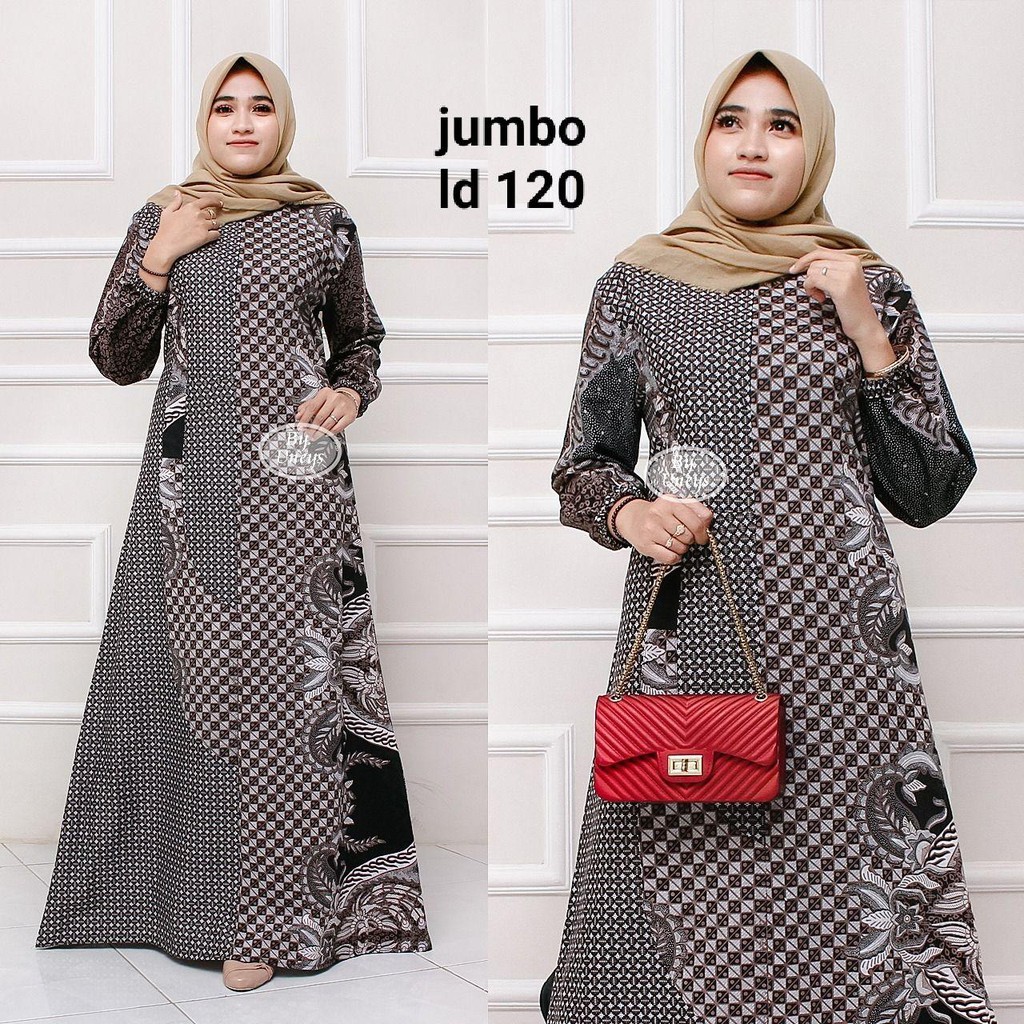 Gamis Batik Jumbo LD 110 Dan LD 120 Bahan Katun Motiv Terbaru Bisa Cod