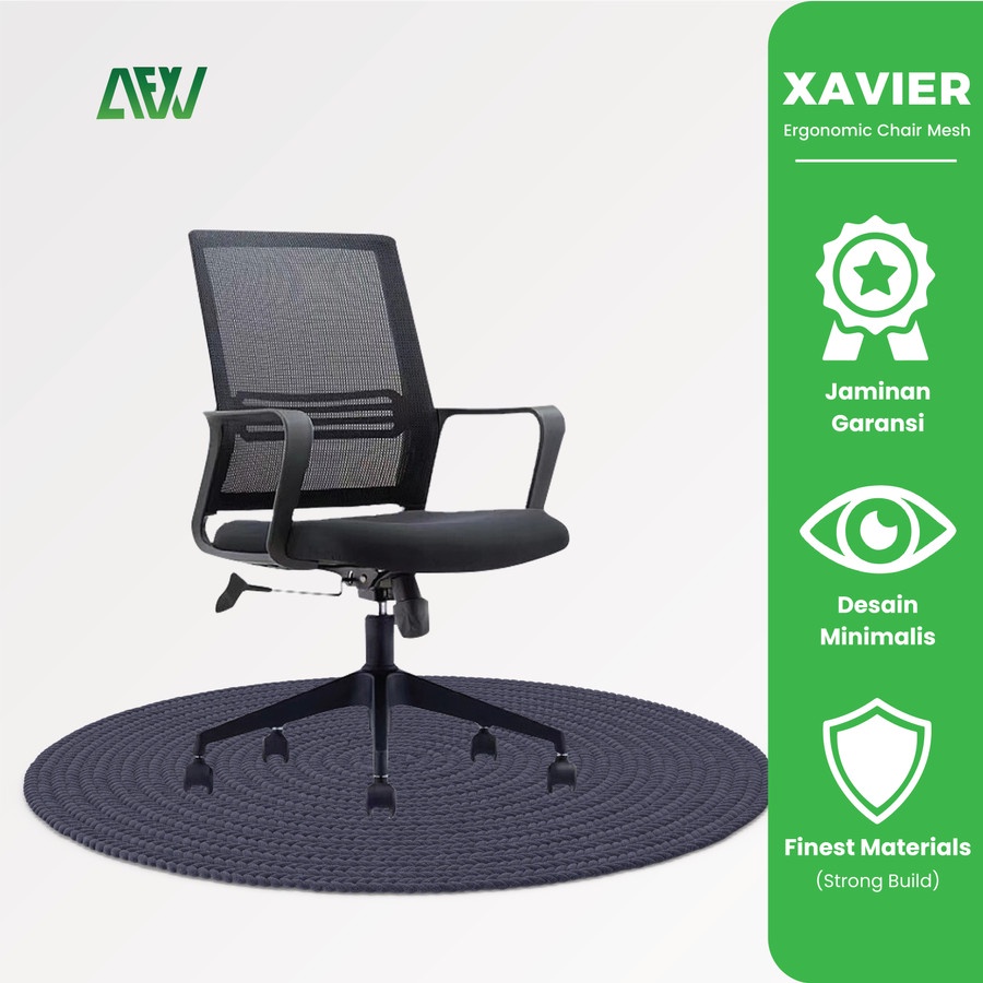 XAVIER Kursi Kerja Kursi Komputer Staff Partisi Ergonomic Hitam Mesh