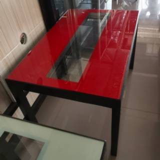 Meja makan kayu kaca hitam minimalis 3D kerang pasir 4 Meja makan kayu kaca hitam minimalis 3D kerang pasir 4