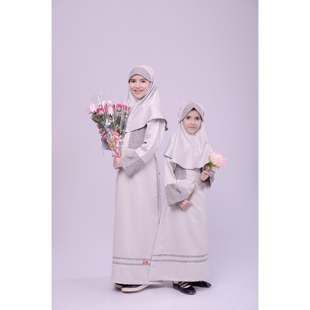 NSAP 52 Abu Sarimbit Nibras 52 Abu Silver / GAMIS ANAK PEREMPUAN / seragam baju lebaran couple syari