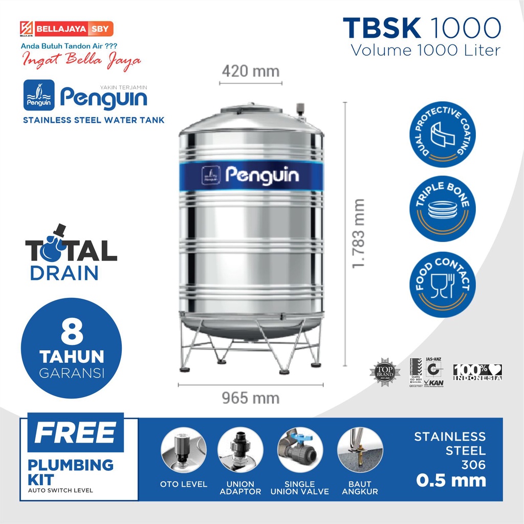 Tandon Air Stainless Penguin TBSK1000 1000 Liter Nota