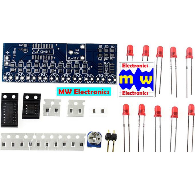 terlaris NE555+CD4017 Rangkaian Lampu Berjalan running LED set SMD PCB kit