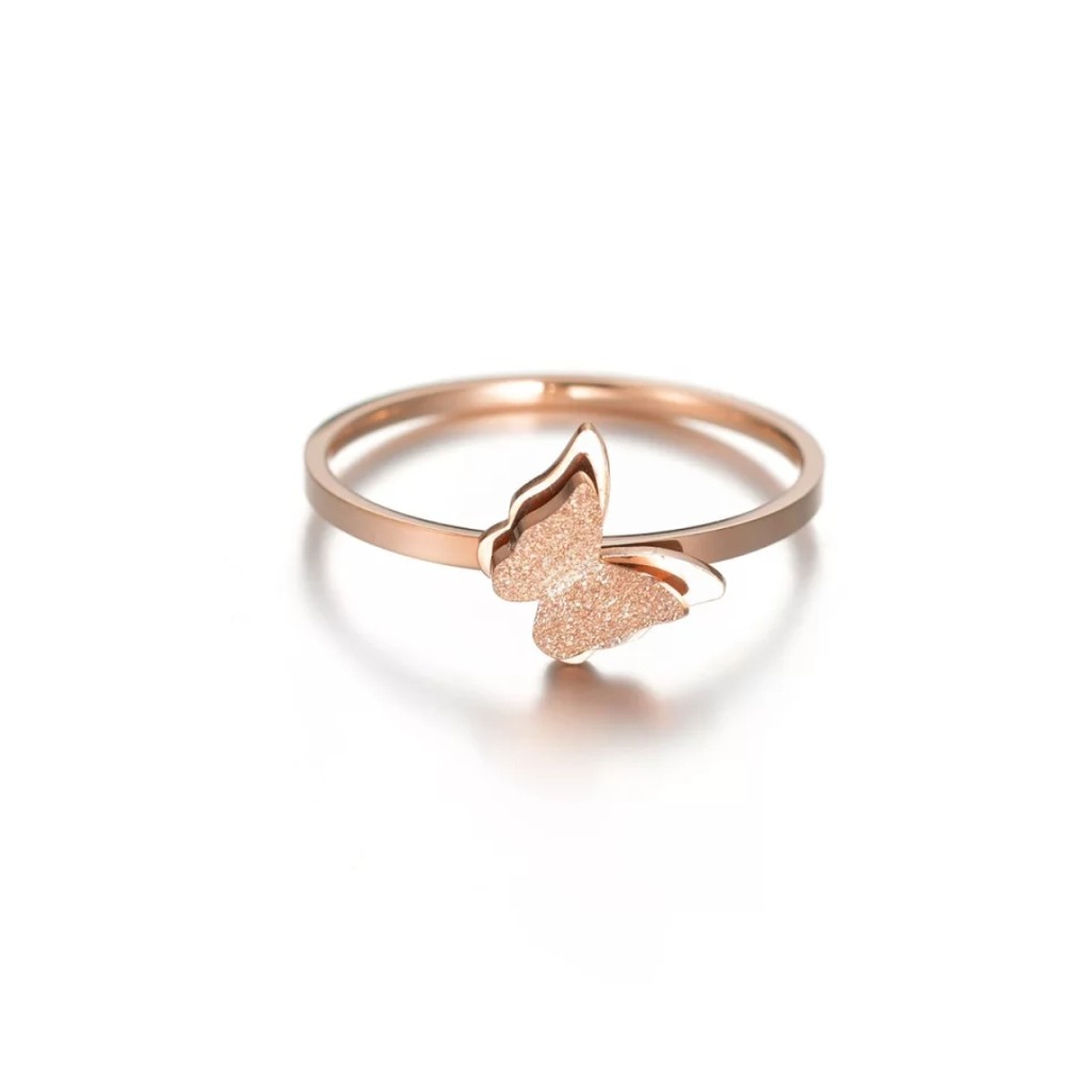 Cincin Titanium Model Kupu-Kupa Rose Gold dan Gold