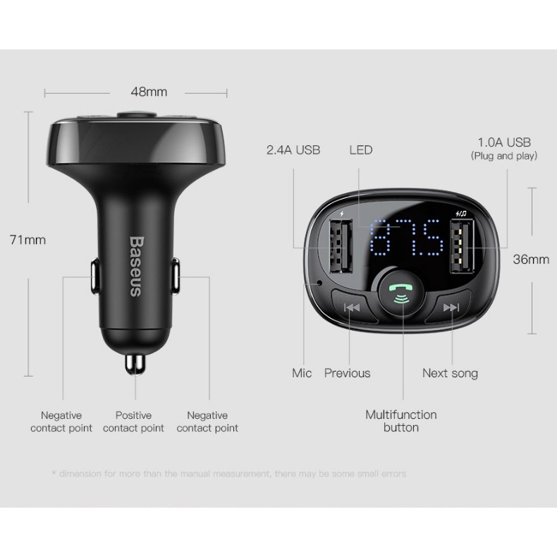 Baseus Dual USB Car Charger FM Transmitter Modulator MP3 Player