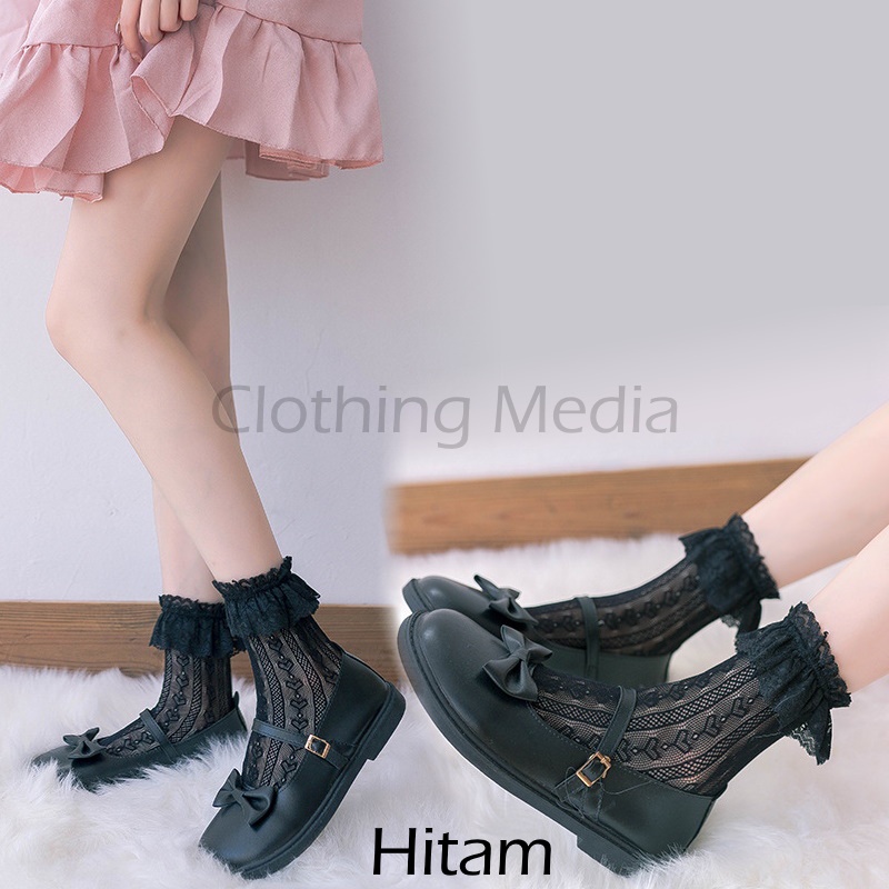 Kaos Kaki Lolita Pendek Motif Love Frilly Dewasa Cosplay Rumbai Cute