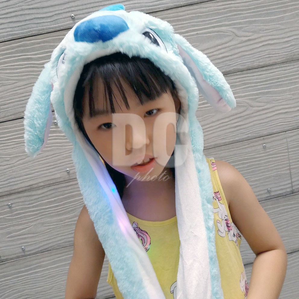 Stitch Hat LED Biru | Topi Kelinci Bergerak | Kupluk Model Telinga Kelinci LED | Topi Bunny Tik Tok