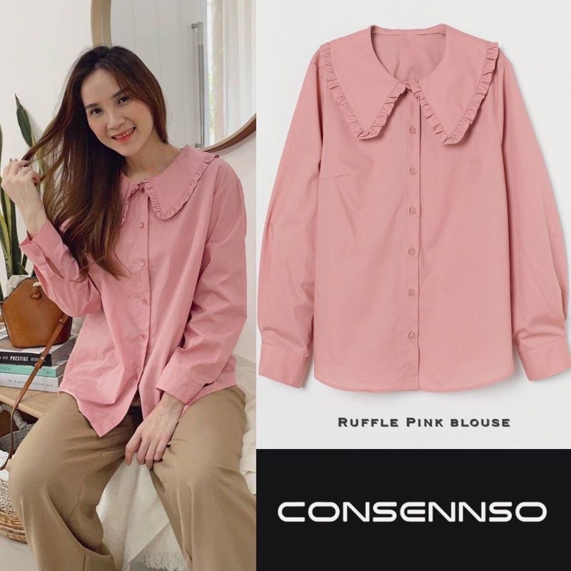 consenso korean blouse kemeja korea lengan panjang warna pink