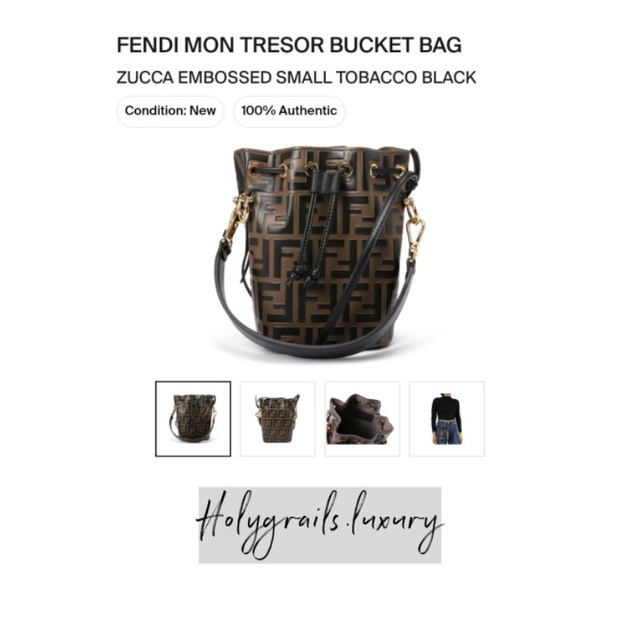 Fendi Mon Tresor Bucket Bag Zucca Embossed Small Tobacco Black