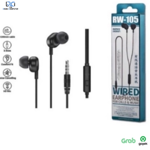 Remax RW-105 Wired Earphone For Calls And Music Original