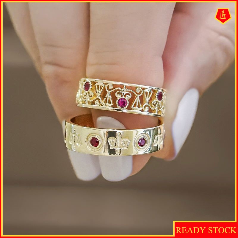 [Ready Stock]18K Golden Hollow Ruby Couple Ring